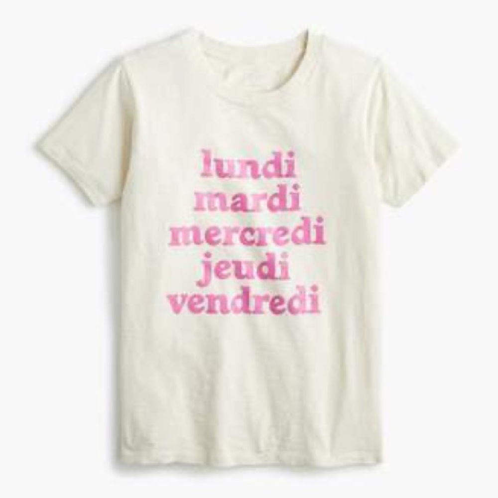 J.Crew Days of the Week Graphic Tee, size small. NWT